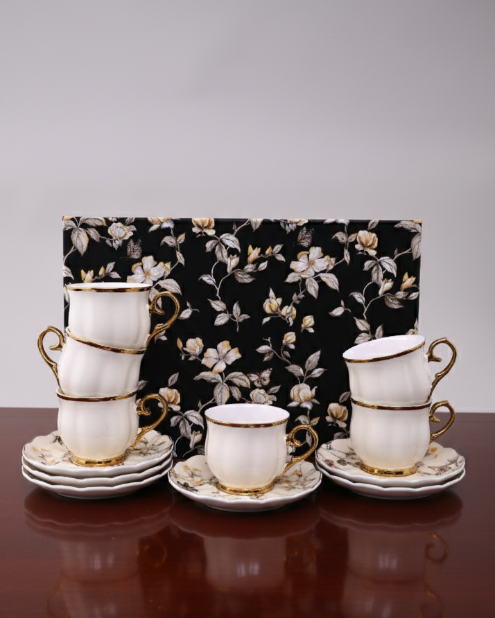 Golden Aura Tea Cup With Saucer - Set Of 6 