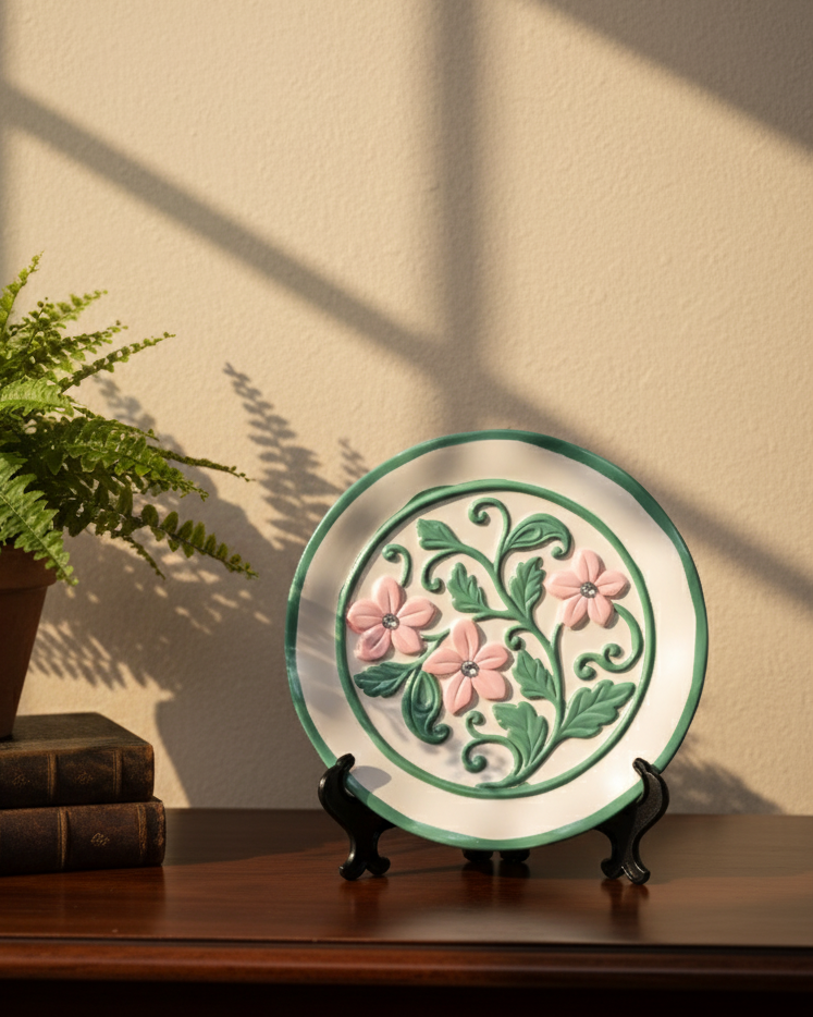 Blush Vine Vase & Decorative Plate - Set Of 3