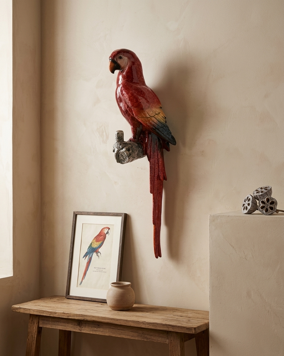 Crimson Macaw Decorative Wall Figurine 
