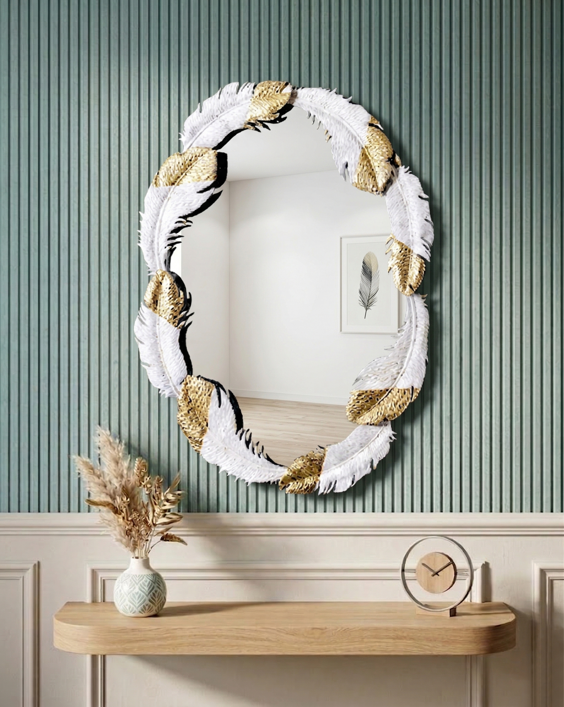 Ivory Feather Crest Wall Mirror 
