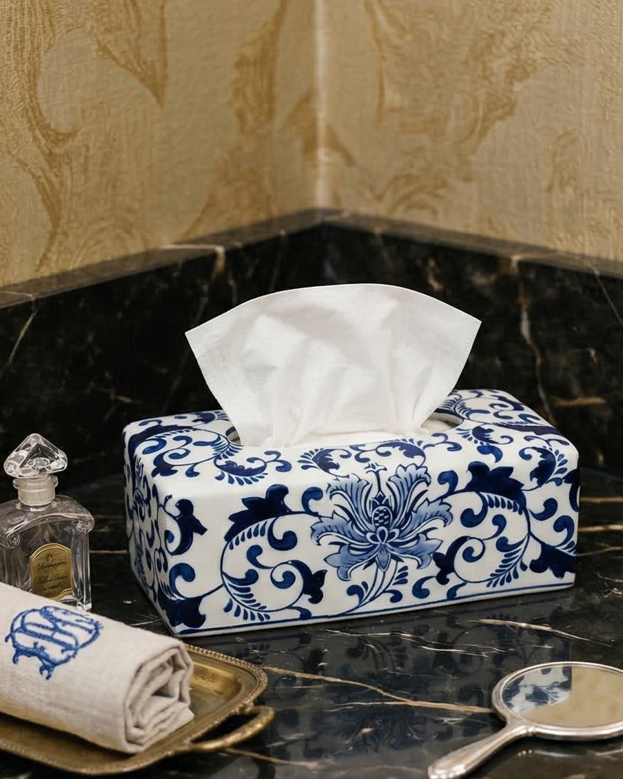 Blue Heritage Floral Tissue Holder 