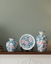 Azure Blossom Vase & Decorative Plate - Set Of 3 