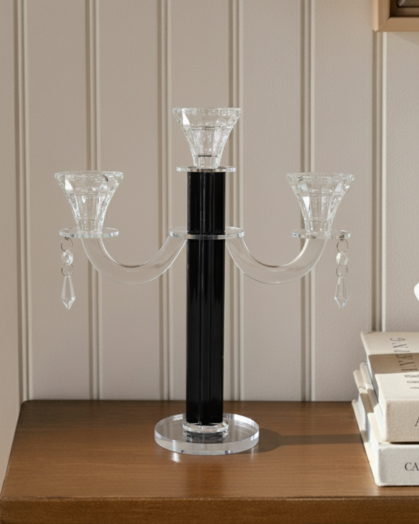 Black Radiant 3-Arms Crystal Candle Stand 