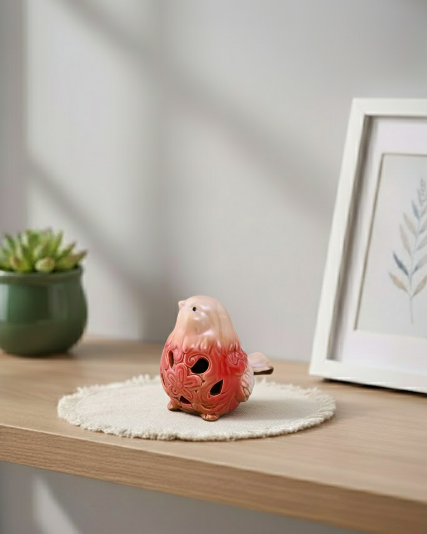 Crimson Songbird Decorative Figurine - Red 