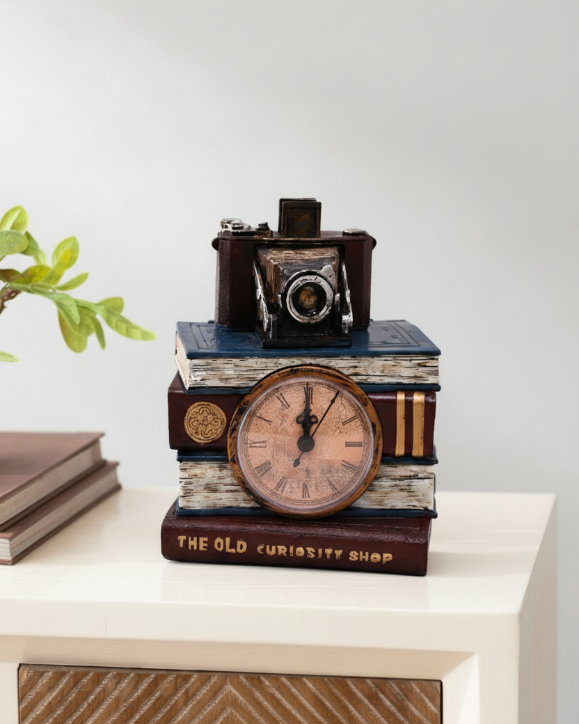 Vintage Book Stack Table Clock 