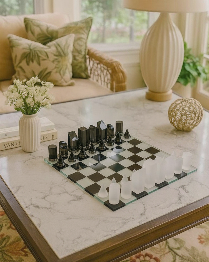 Modern Crystal Geometry Chess Set 
