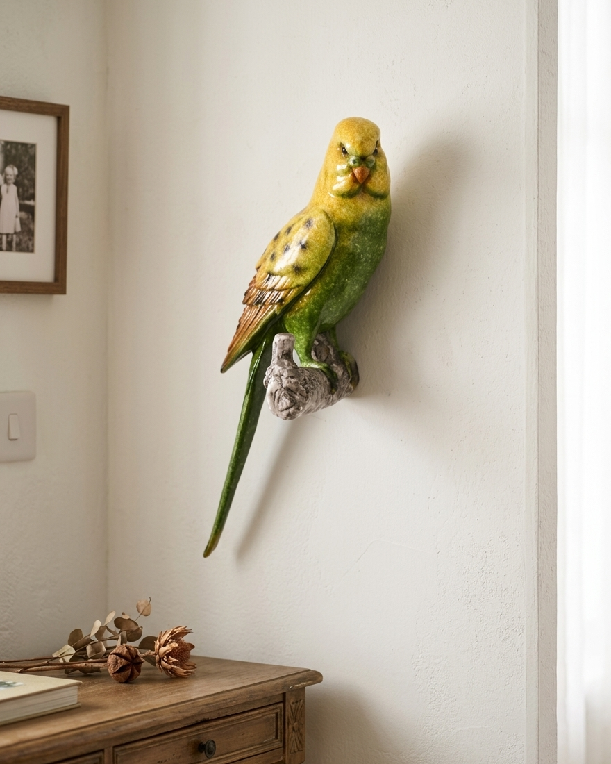 Green Parrot Decorative Wall Figurine 