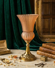 Ribbed Trumpet Glass Vase - Amber