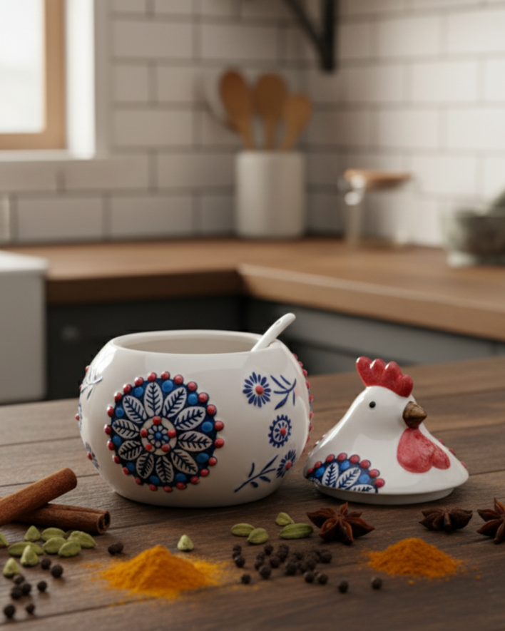 Farmhouse Rooster Condiment Server - Blue