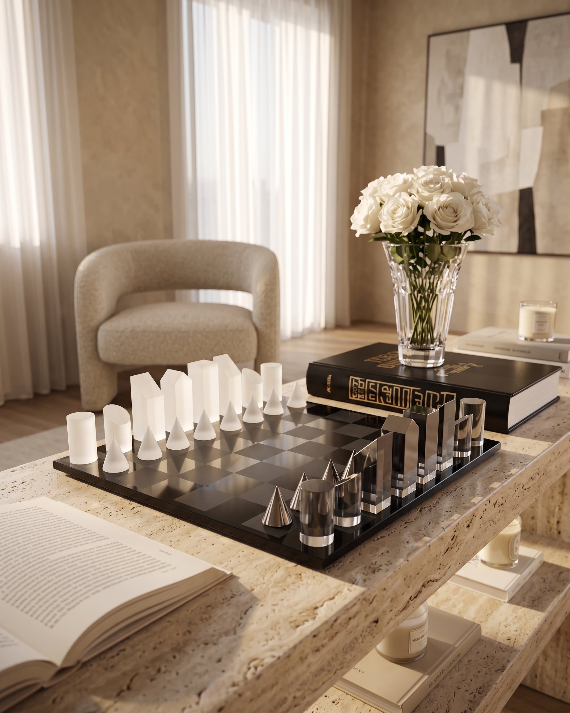 Modern Crystal Geometry Chess Set