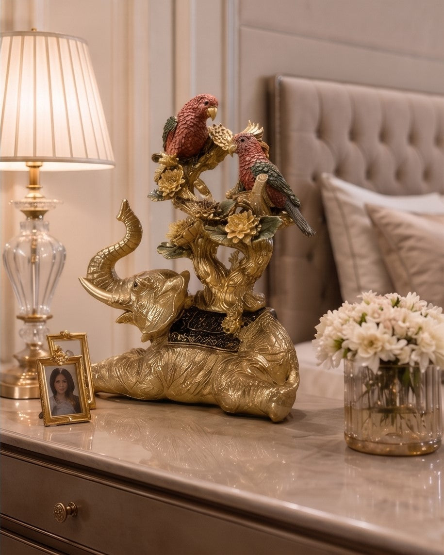 Royal Parrot & Elephant Decorative Figurine