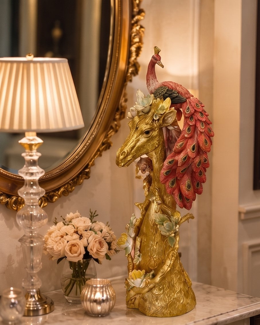 Peacock Majesty Giraffe Decorative Figurine