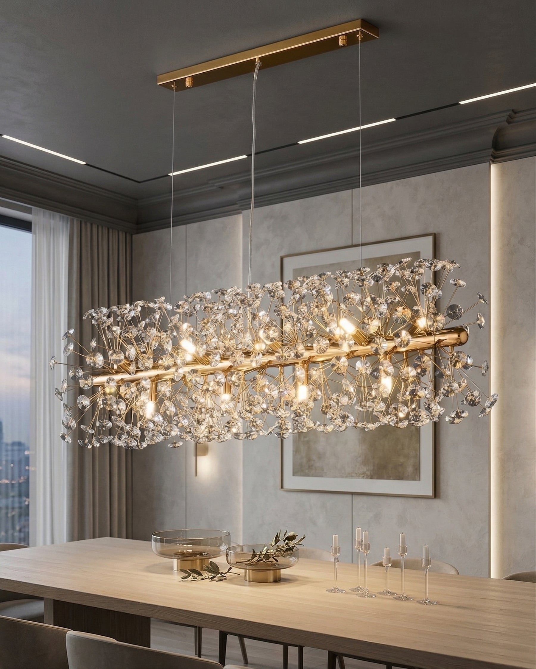 Modern Linear Crystal Starburst Chandelier 
