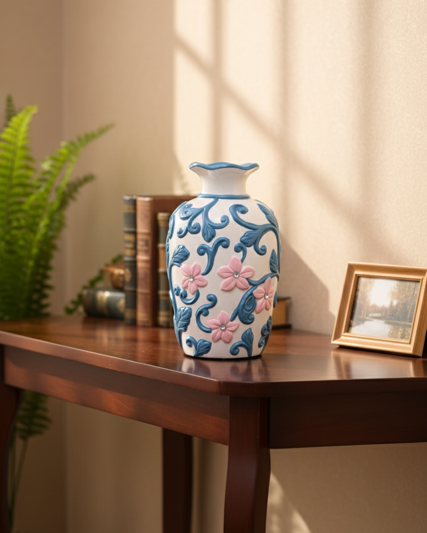 Azure Blossom Vase & Decorative Plate - Set Of 3 