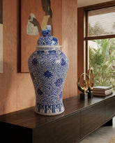 Royal Blossom Blue & White Temple Jar With Foo Dog Lid - 92 cm 