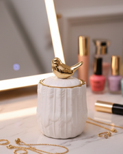 White Serenity Feather Jar Bird Lid