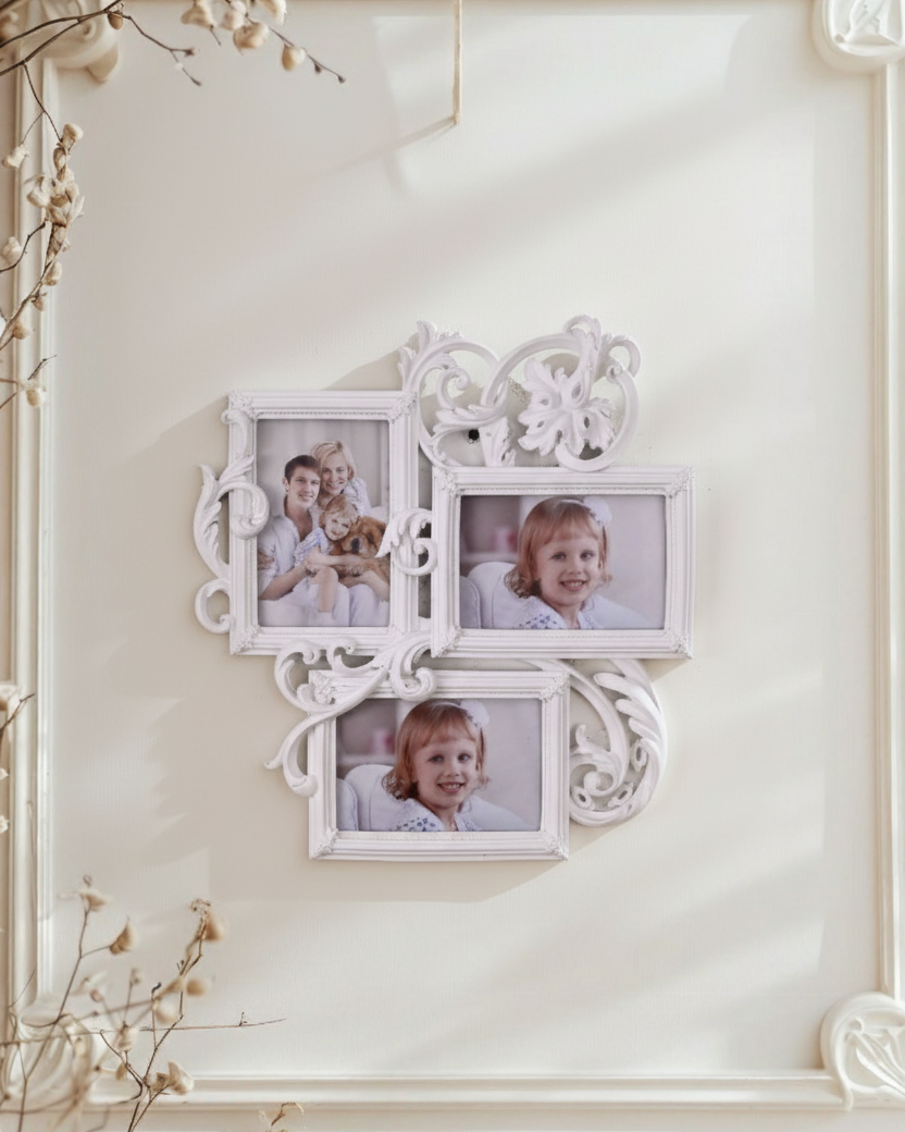Vintage White Floral Collage Photo Frame 