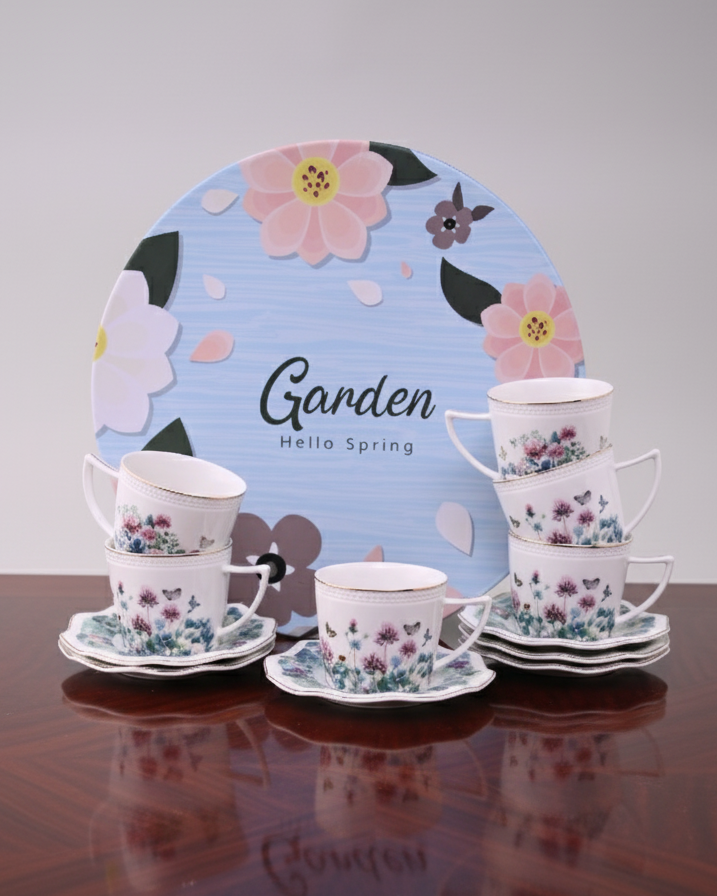 Blossom Meadow Tea Cup With Saucer - Set Of 6 
