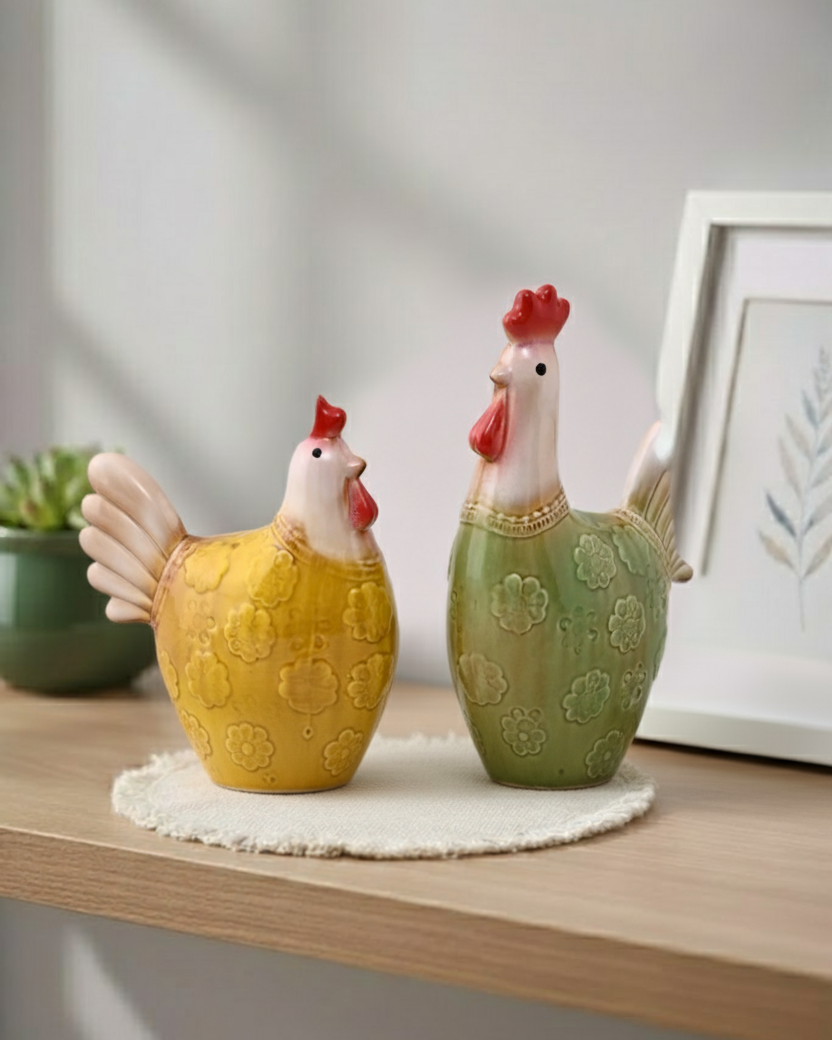 Country Charm Rooster Decorative Figurines - Set Of 2 