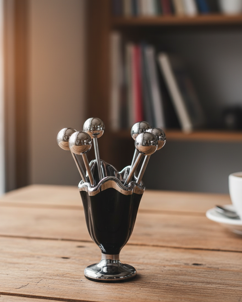 Pearl Cup Pick Holder with Skewers - Black 