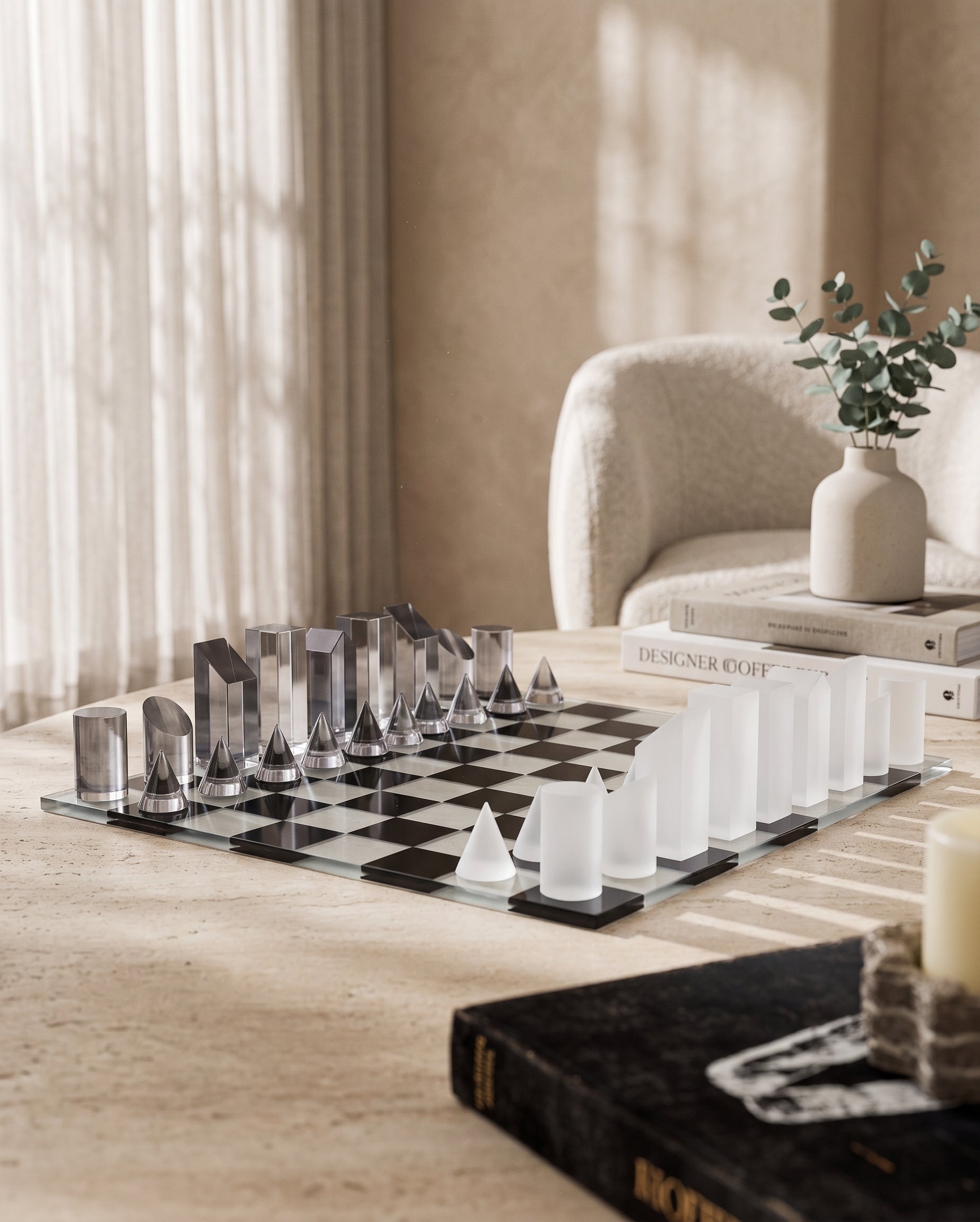 Modern Crystal Geometry Chess Set