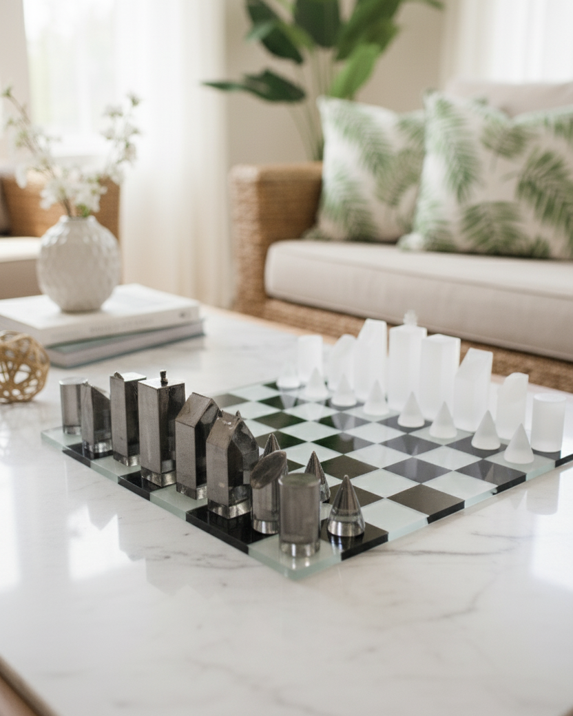 Modern Crystal Geometry Chess Set 
