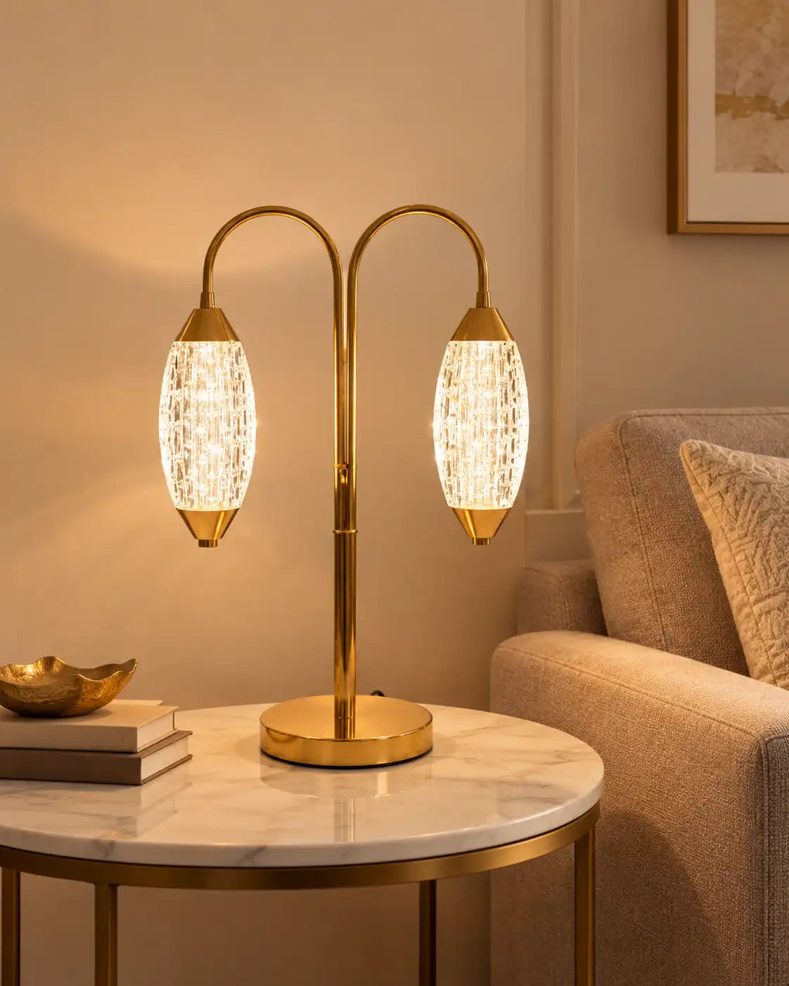 Gilded Twin-Lantern Table Lamp