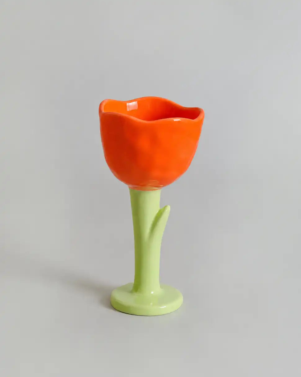Sunny Tulip Ceramic Dessert Bowl - Red