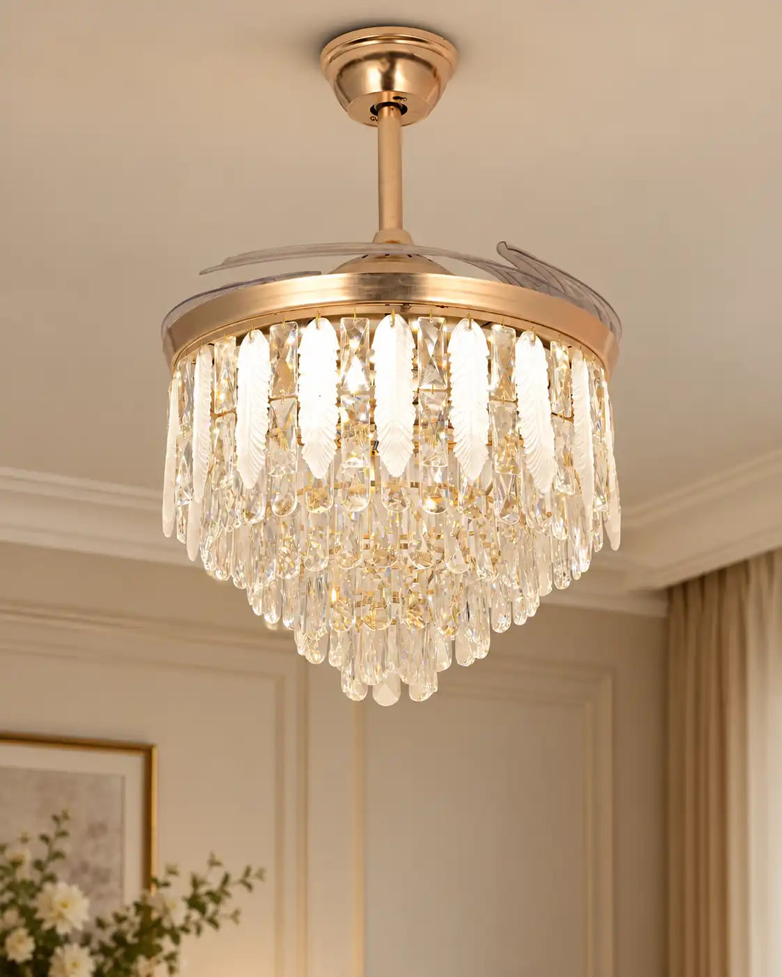 Crystal Featherfall Ceiling Fan Chandelier