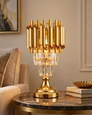 Opulent Gold Ribbon-Cuff Crystal Table Lamp