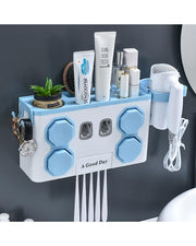 Wall Mounted Bathroom Organizer with  Toothpaste Dispenser & Cups