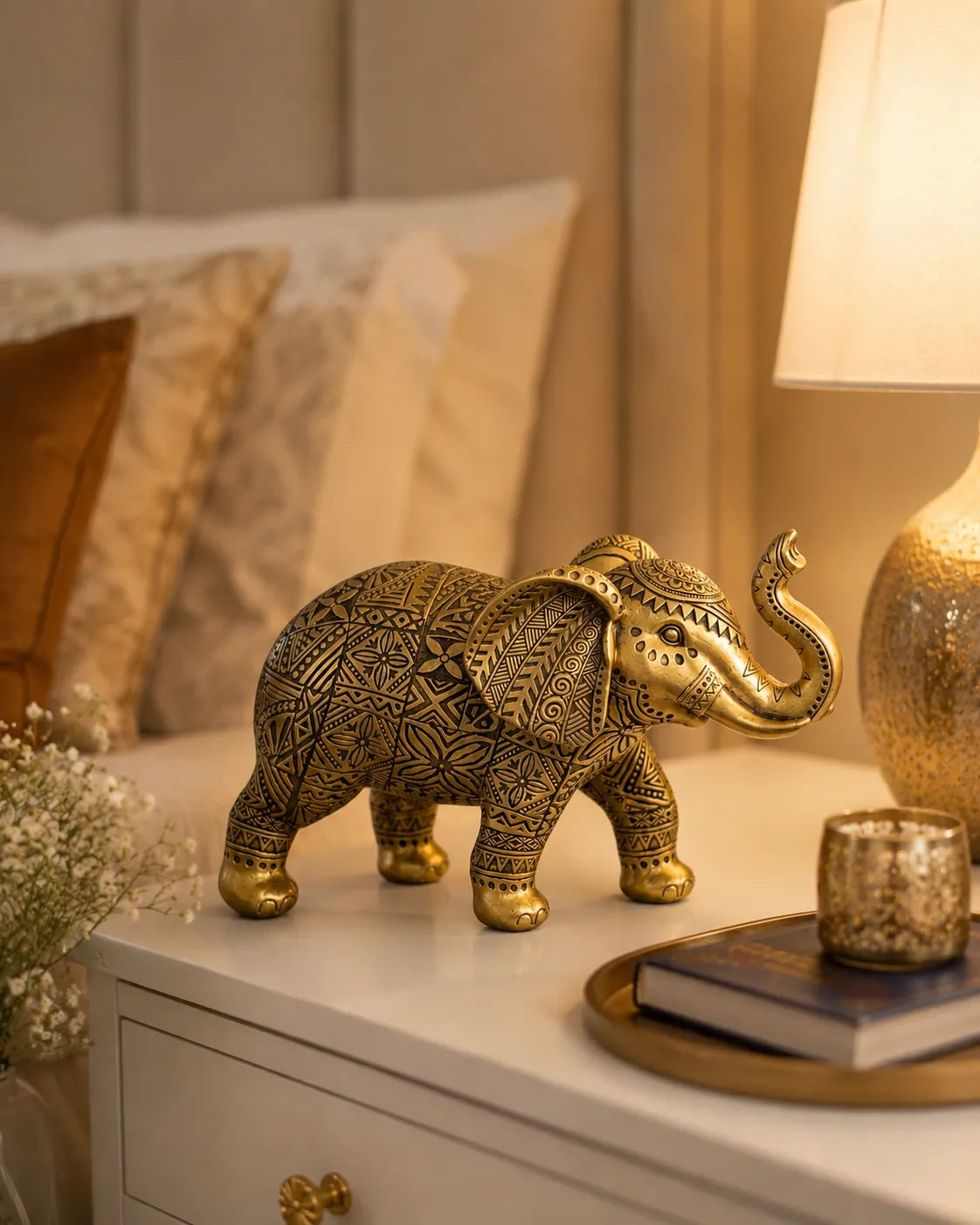 Regal Tusker Golden Elephant Decorative Figurine - Small