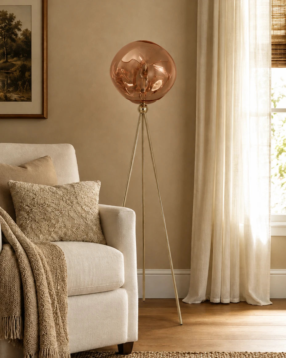 The Molten Tripod Floor Lamp - Rose Gold 