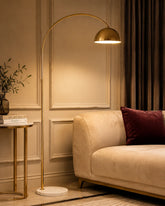 Golden Arc Floor Lamp with Dome Shade 