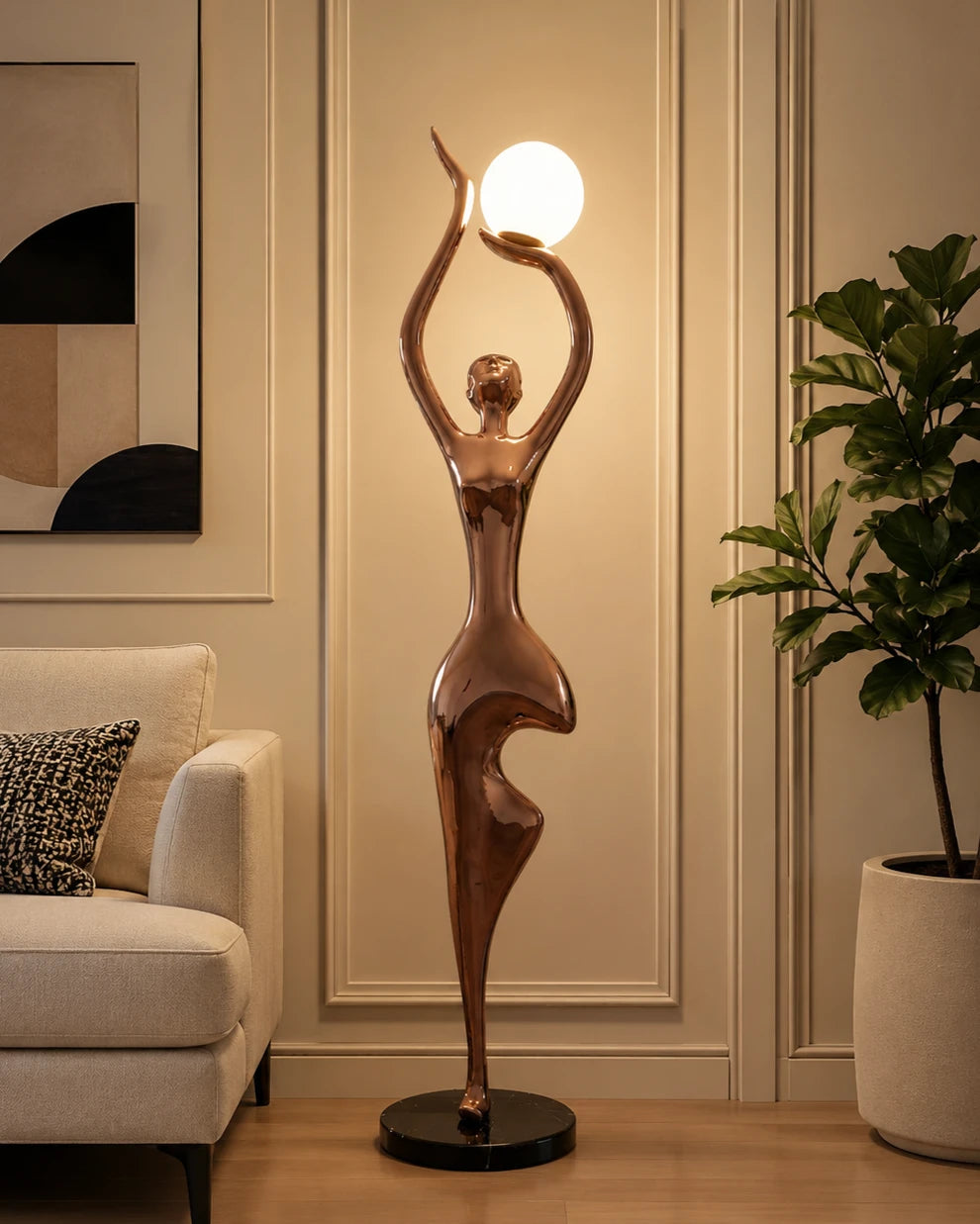 Aura Silhouette Polished Copper Sculptural Floor Lamp 
