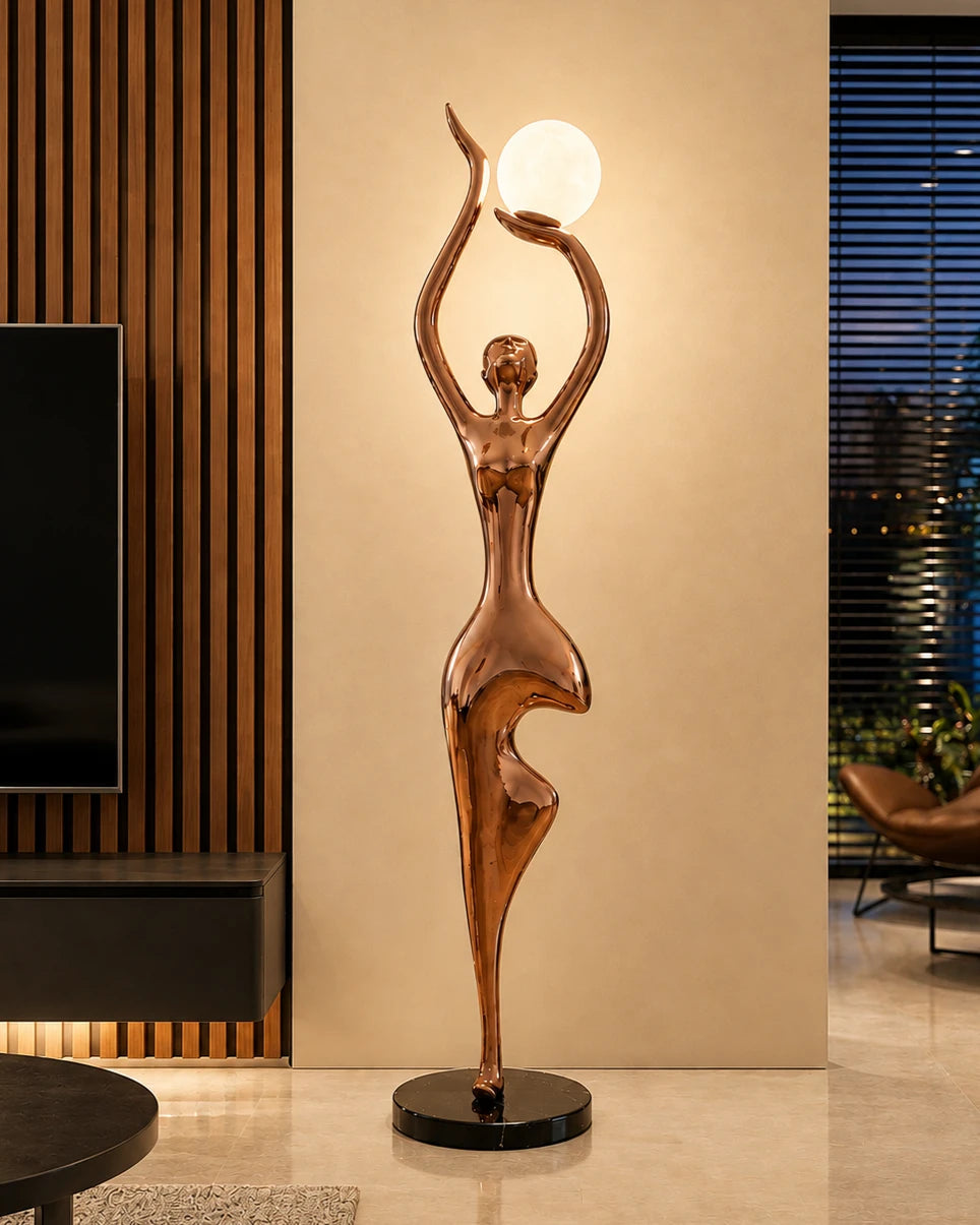 Aura Silhouette Polished Copper Sculptural Floor Lamp 