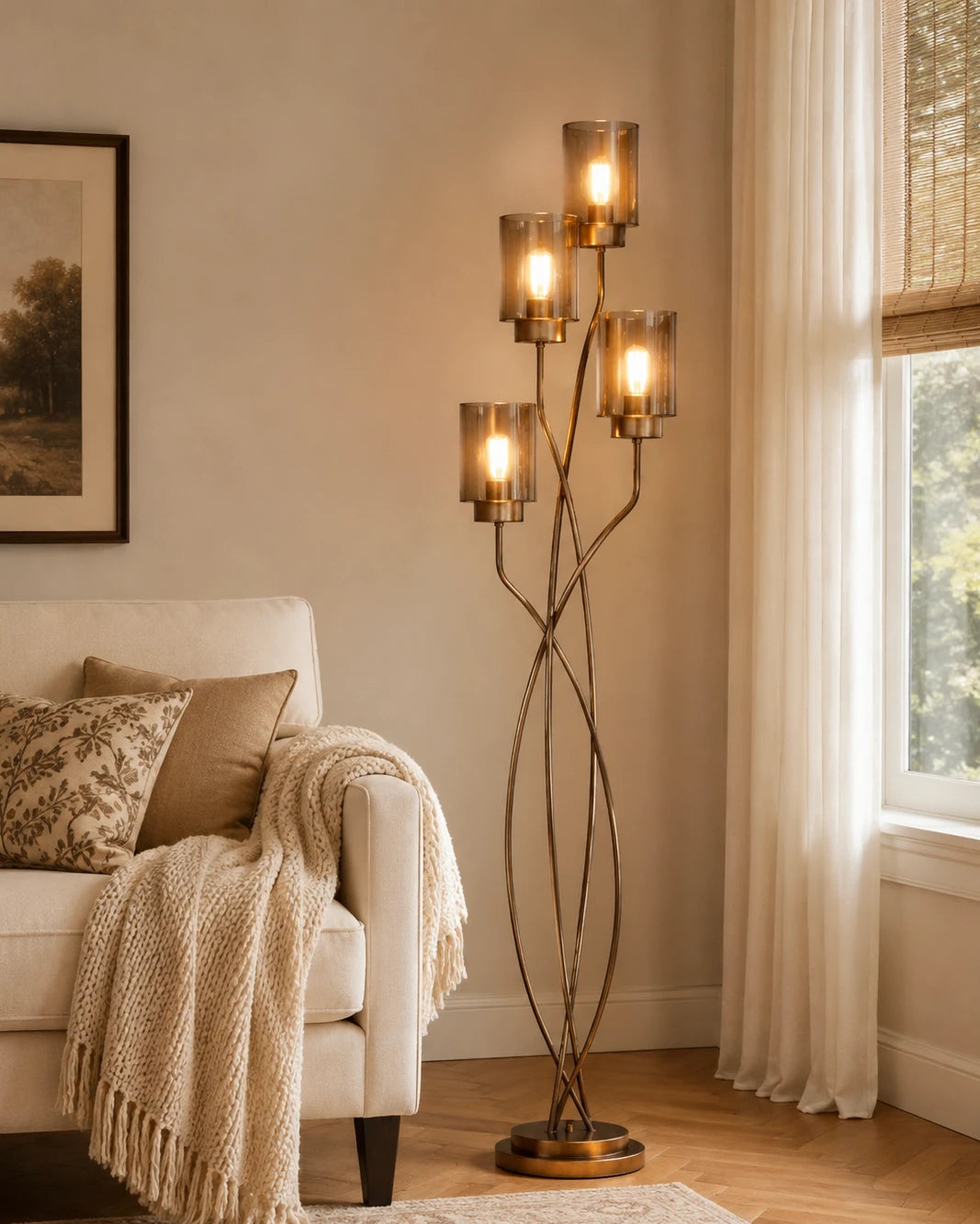 Modern 4-Light Gold Floor Lamp 
