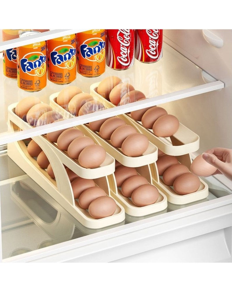2 Layer Rolling Egg Storage Organizer for Refrigerator 