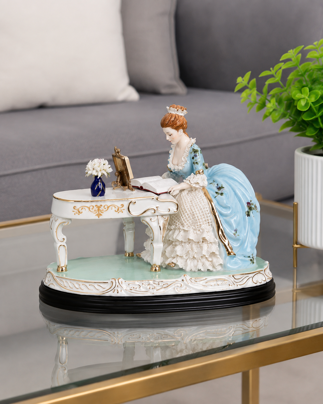 'Blue Gown Reading' Fine Porcelain Figurine 