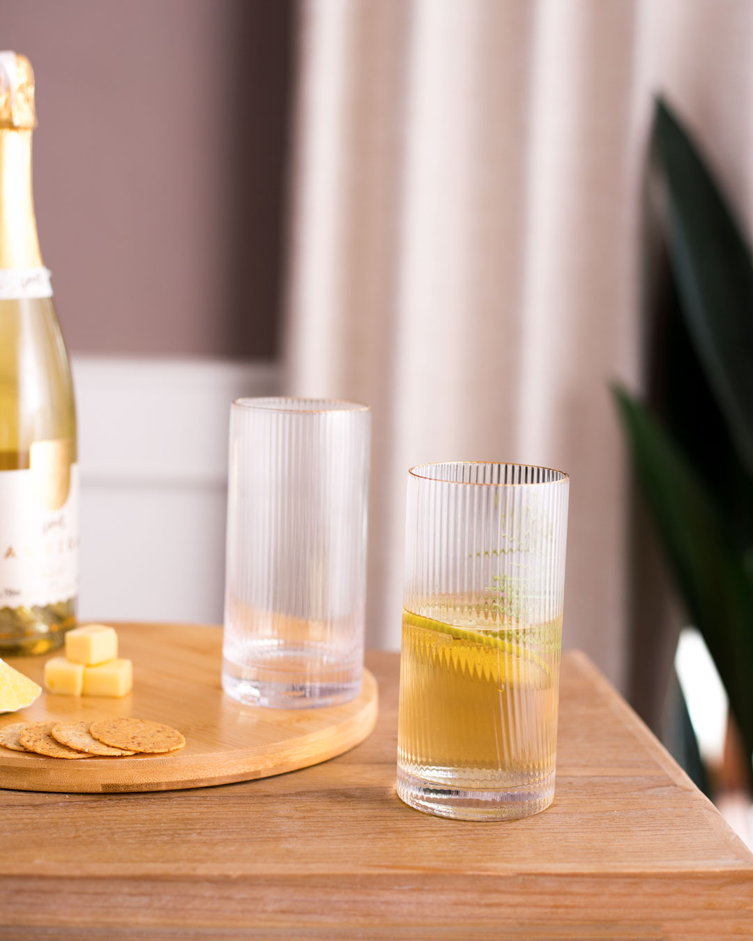 Ladelle Ribbed Golden Trim Tumbler Glass - Set of 2