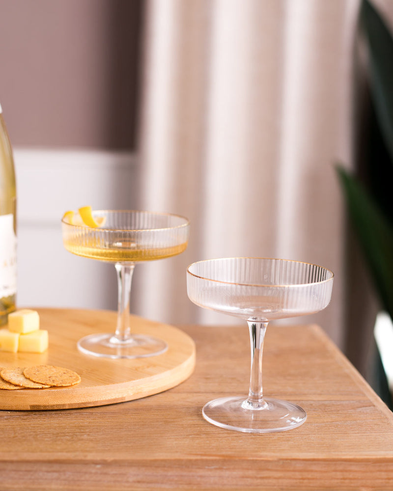 Ferm Living Champagne Ripple Glass (Golden Trim) - Set of 2