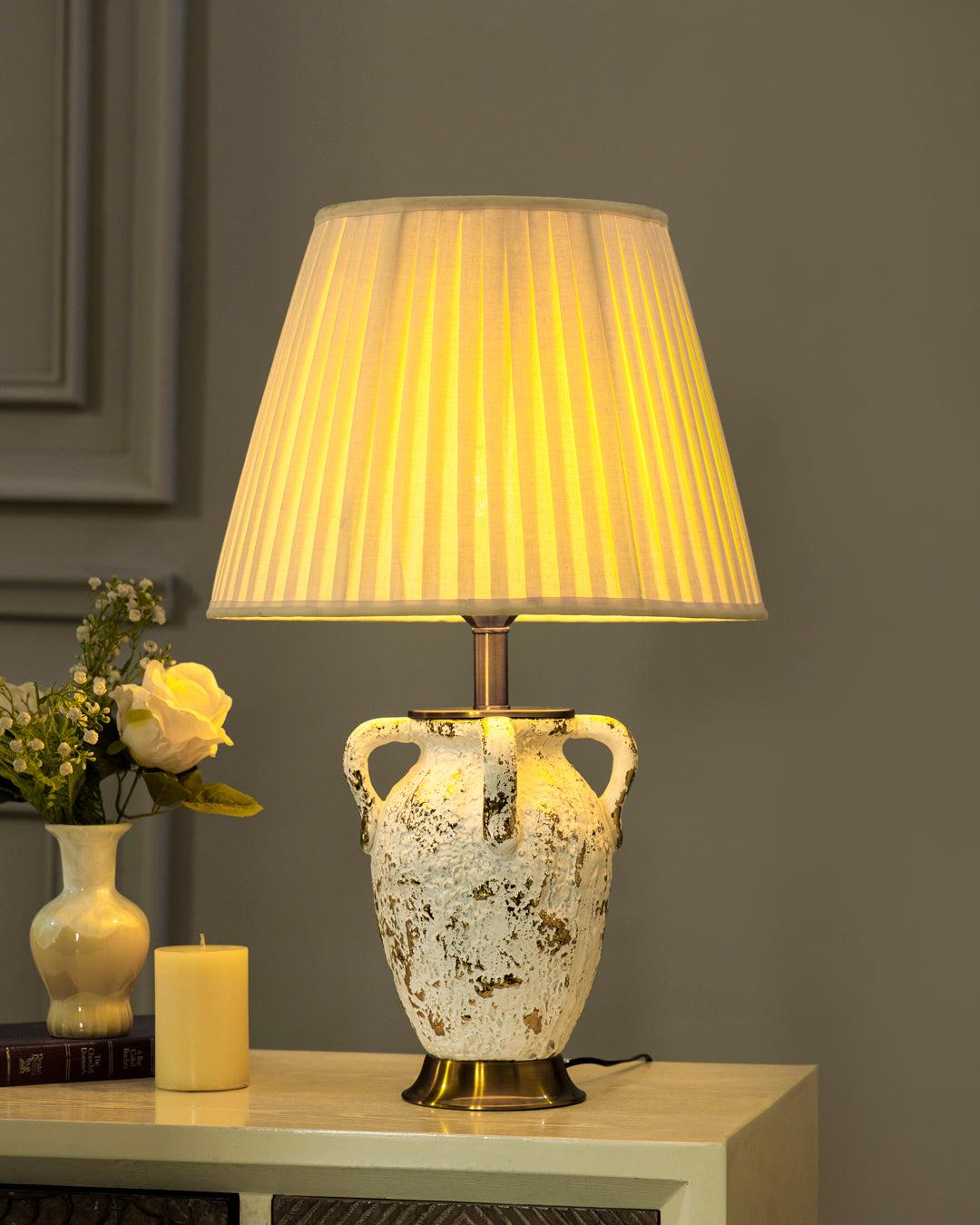 Antique Gold Rustic Amphora Table Lamp 