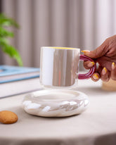 Pearl Glazed Coffee Mug with Saucer - Red