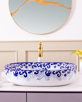 Blue Vine Porcelain Counter Top Basin