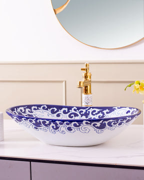 Blue Vine Porcelain Counter Top Basin