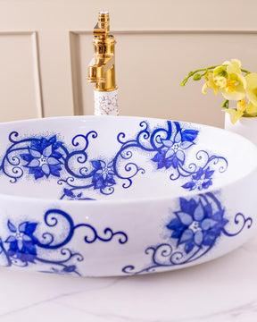 Floral Pattern Porcelain Counter Top Basin