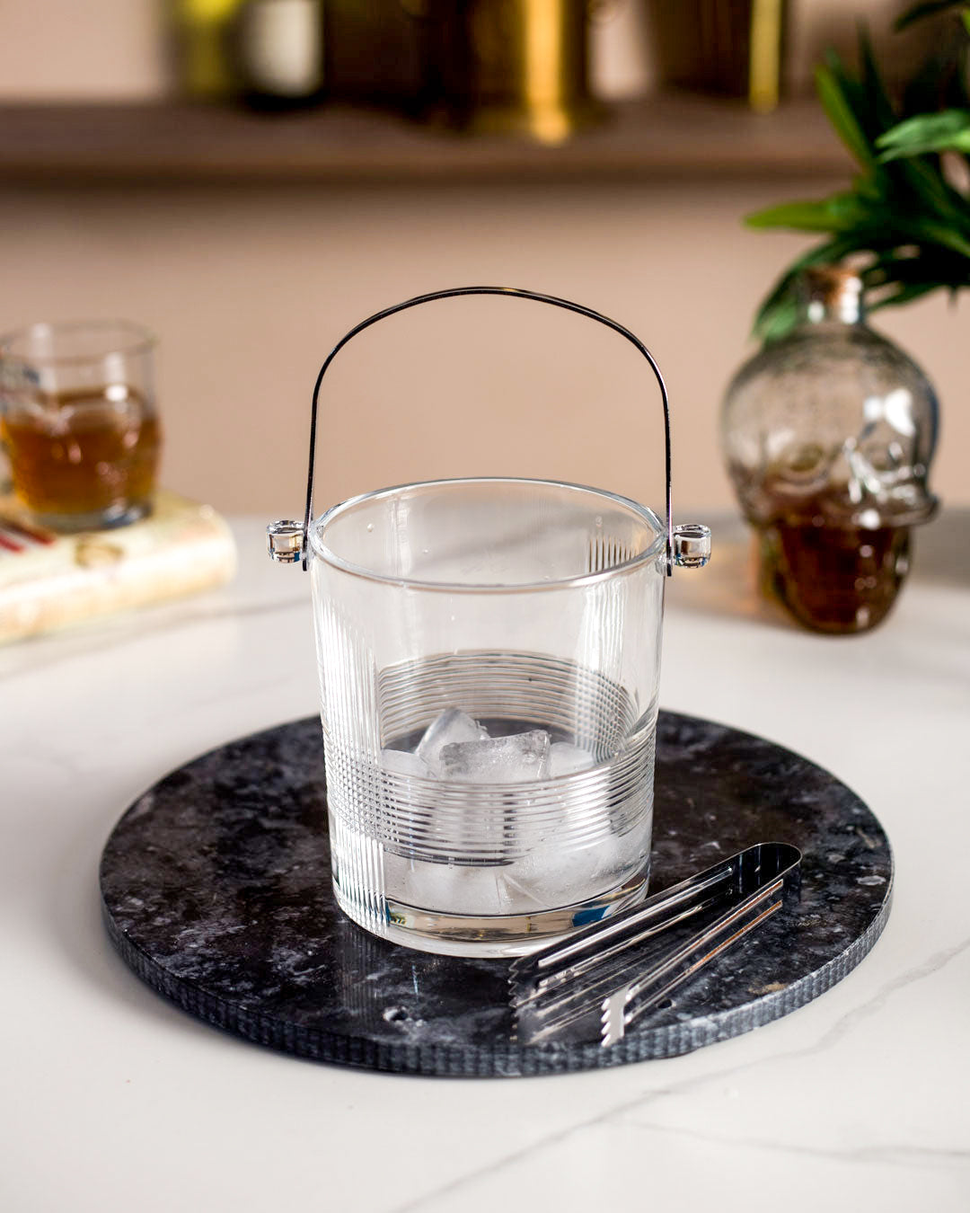 Borosilicate Clear Ice Bucket with 6 glass set