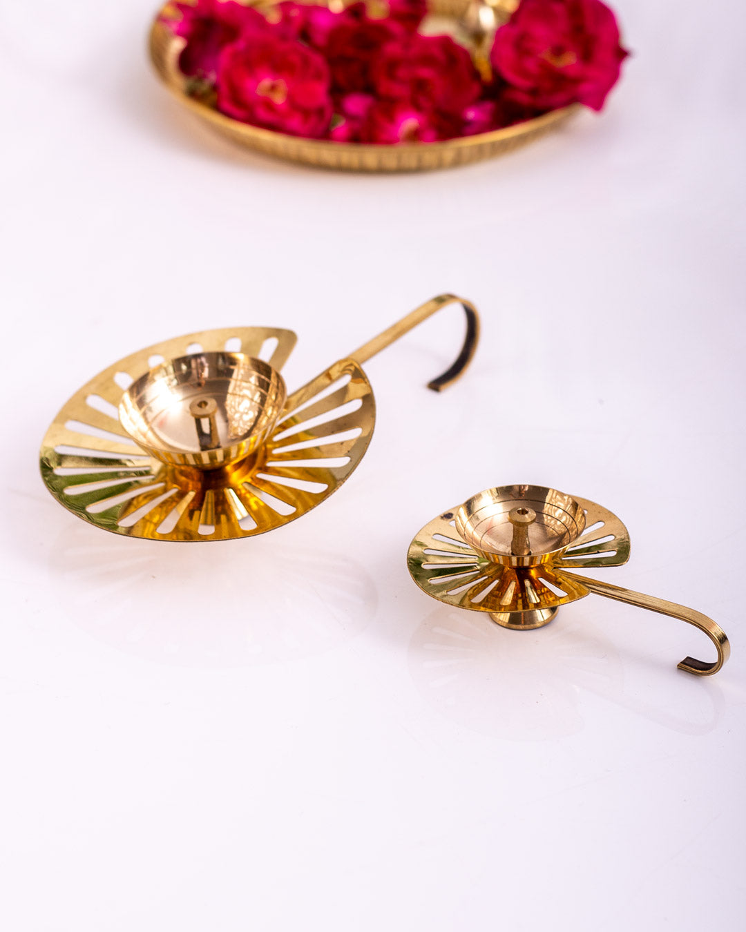 Bringing Light to Worship: Aarti Diya with Stand - Set of 2
