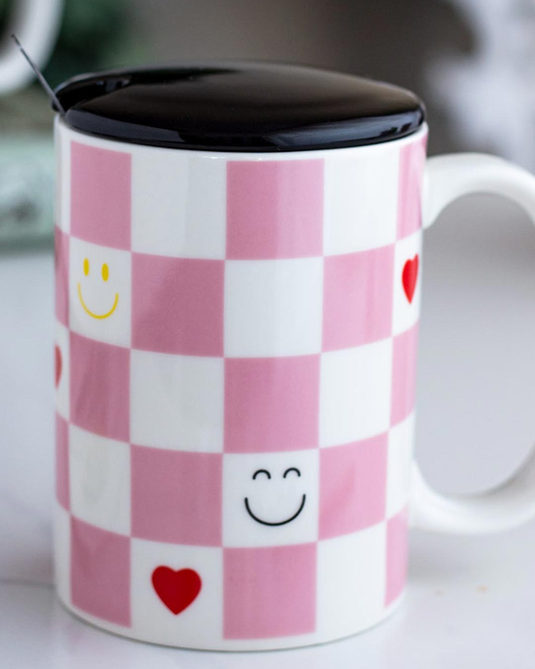 'Checkered' Coffee Mug - Pink