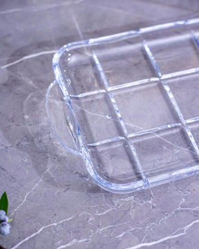 Crystal Glass Transparent Dessert Serving Tray with handle